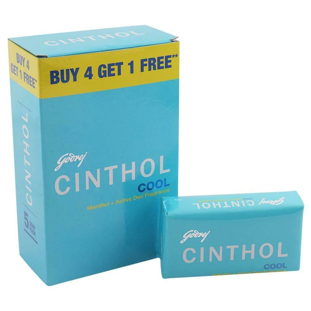 Cinthol Cool Soap, 100g (Pack of 5) | with Icy-cool Menthol | Soaps For Bath | Grade 1 Soap | For All Skin Types